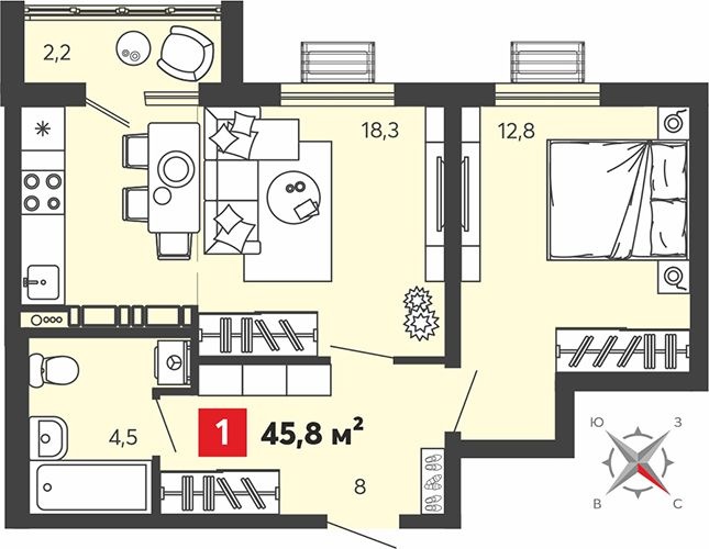 Продается 1 комнатная квартира по ул. Алая , 75 строение , ЖК «Радужные дворы» , Спутник  .
Новый  3-ти подъездный 16 этажный дом , в квартале «Радужные дворы» на улице Алая . Срок сдачи: 4 квартал 2025 года.

В наличии 1 комнатная :
Общая площадь 45,8кв.м. , жилая площадь12, 8кв.м., кухня-гостиная 