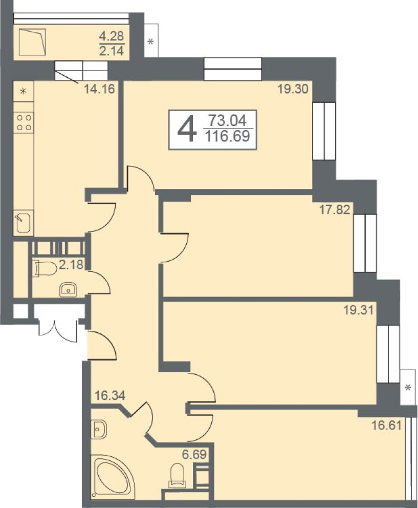 Продается 4 комнатная квартира в ЖК Созвездие, башня Атлас , Прибрежный бульвар 5 , Спутник  .  

В наличии 4 комнатная квартира :
Общая площадь  116,69 м2 . Жилая площадь  73,04  м2 . Кухня  14,16 м2 .                       

 ЖК «Созвездие» – это жилой комплекс комфорт-класса из шести домов (1