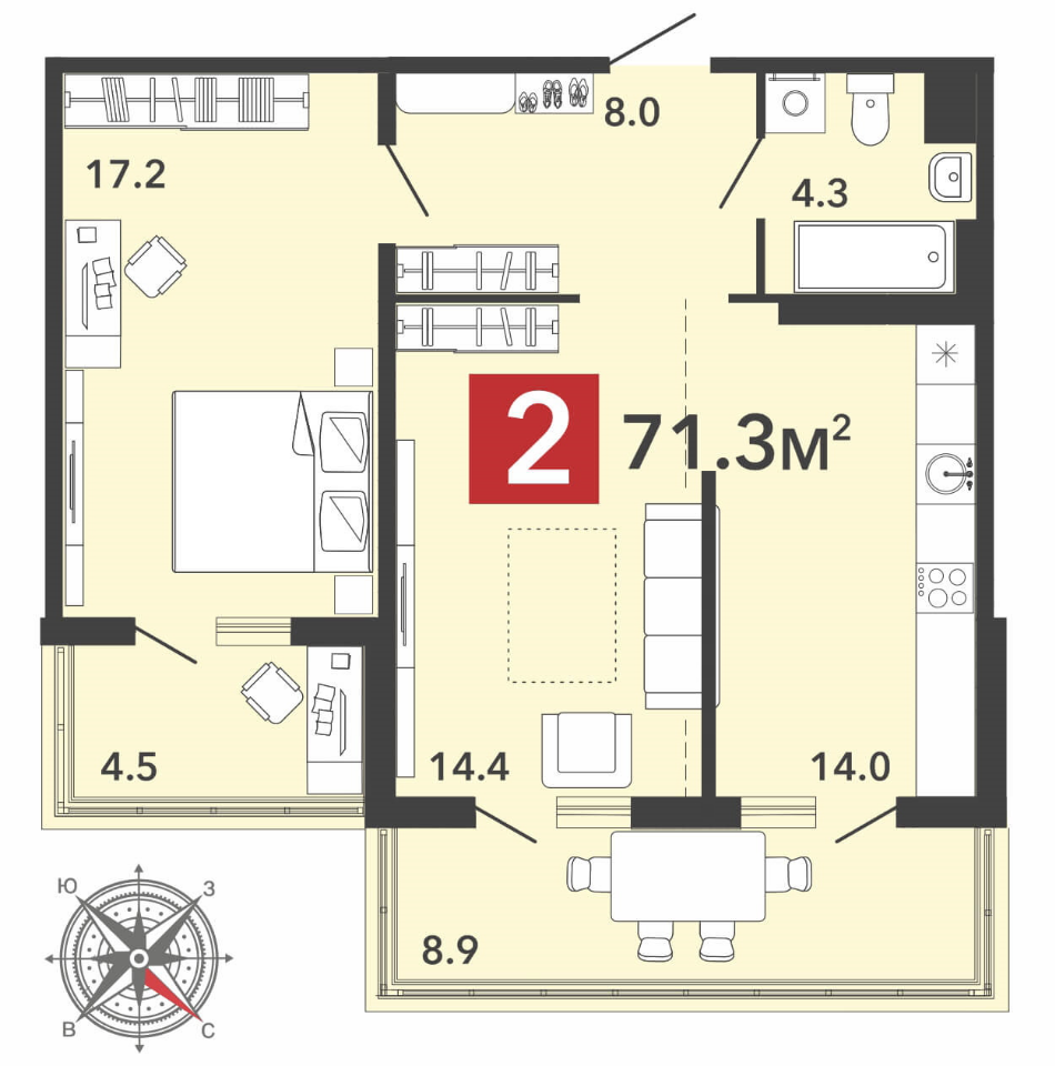 Продается 2 комнатная квартира по ул. Фонтанная , 70 строение , ЖК «Радужные дворы» , Спутник  .
Новый  5-ти подъездный 12 этажный дом , в квартале «Радужные дворы» на пересечении улиц Светлая и Фонтанная . Срок сдачи: 4 квартал 2024 года.

В наличии 2 комнатная евро-формата :
Общая площадь  71.3м2 