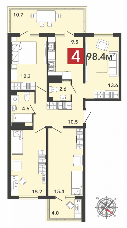 Продается 4 комнатная квартира по ул. Фонтанная , 70 строение , ЖК «Радужные дворы» , Спутник  .
Новый  5-ти подъездный 12 этажный дом , в квартале «Радужные дворы» на пересечении улиц Светлая и Фонтанная . Срок сдачи: 4 квартал 2024 года.

В наличии 4 комнатная  :
Общая площадь  98.4м2  , жилая пло