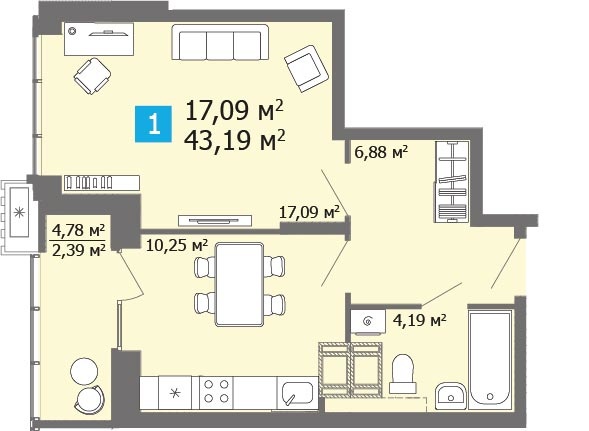 Продается 1 комнатная квартира Прибрежный бульвар 5  , в ЖК Созвездие, башня Мира  , Спутник  . ДОМ СДАН 

В наличии 1 комнатная квартира :
Общая площадь  43,19 м2 . Жилая площадь  17,09 м2 . Кухня  10,25 м2 .                  

 ЖК «Созвездие» – это жилой комплекс комфорт-класса из шести домов 