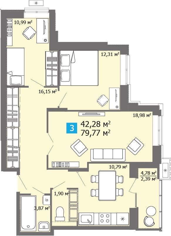 Продается 3 комнатная квартира Прибрежный бульвар 5  , в ЖК Созвездие, башня Мира  , Спутник  . ДОМ СДАН 

В наличии 3 комнатная квартира :
Общая площадь  79,77 м2 . Жилая площадь  42,28 м2 . Кухня  10,79 м2  

 ЖК «Созвездие» – это жилой комплекс комфорт-класса из шести домов (17, 25 и 30 этаже