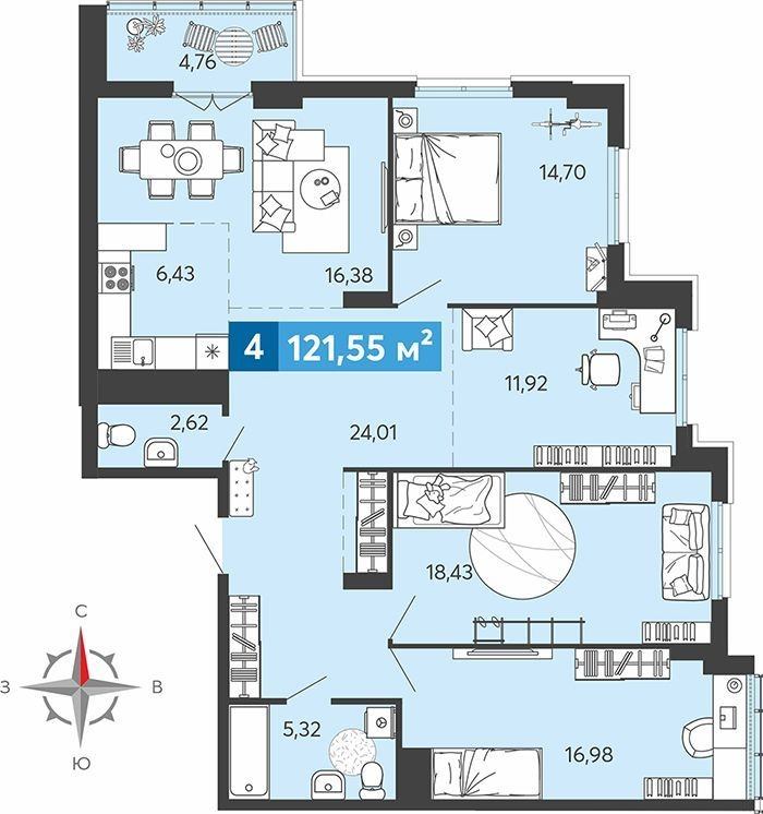  Продается  4 комнатная квартира  в ЖК Созвездие , башня Астерион.,бульвар Прибрежный.
Дом 24 этажа , монолитно/кирпичный ,  класса «Комфорт +» ,. Срок сдачи 3 квартал 2025 года .

В наличии 4 комнатная квартира  :
Общая площадь 121,55кв.м. , жилая площадь 78,41кв.м., кухня 6,43кв. м. , 2 сан уз